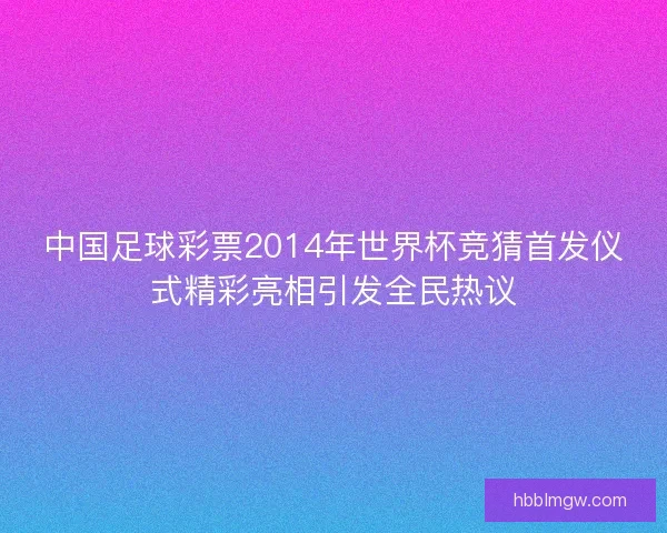 中国足球彩票2014年世界杯竞猜首发仪式精彩亮相引发全民热议